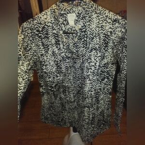 J.CREW"THE PERFECT SHIRT" HIGH NECK RUFFLED COLLAR BLACK&WHITE BLOUSE SIZE 2